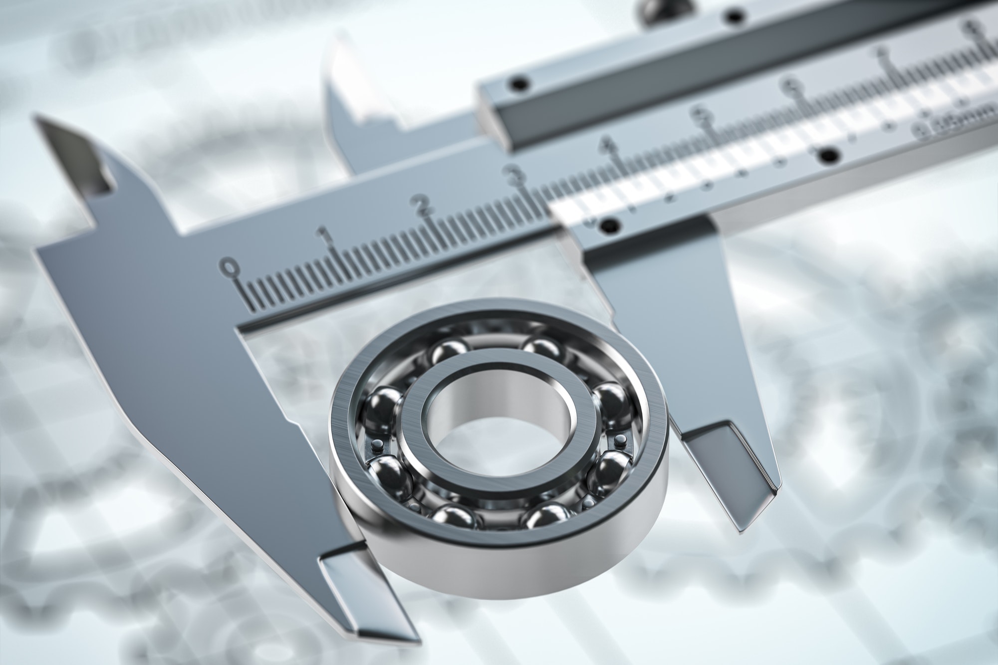 Bearings with trammel on technical drawing background.